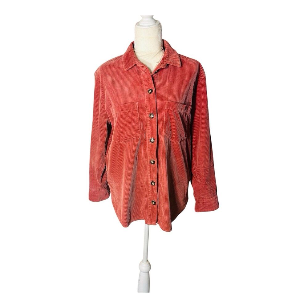 Madewell Corduroy Yorkway Shirt Jacket Shacket Pink Coral Hand Pockets SZ M Fall
